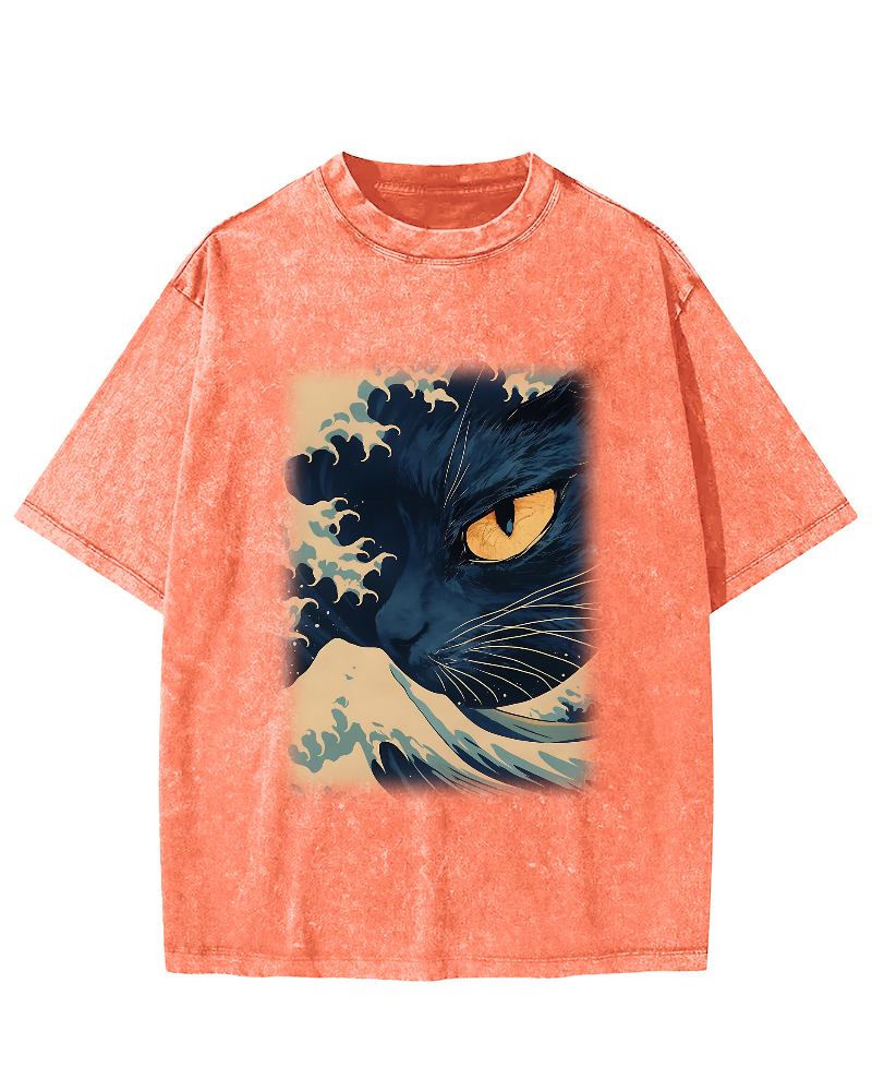 Cats in Japan's Giant Waves Vintage Washed T-shirt