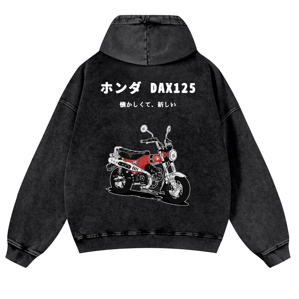 Motorcycle Bike Vintage Washed Cotton Back Art Hoodie