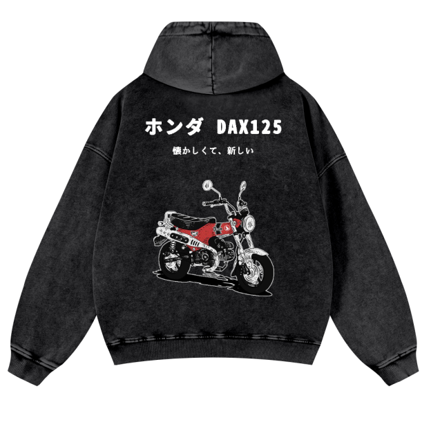Motorcycle Bike Vintage Washed Cotton Back Art Hoodie