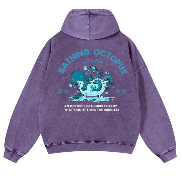 Bubble Bath Octopus Vintage Washed Cotton Back Art Hoodie