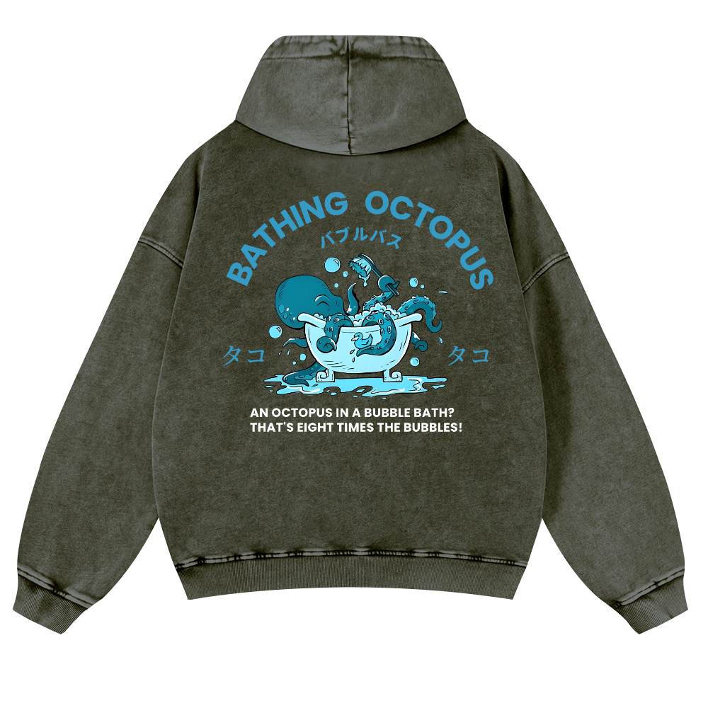 Bubble Bath Octopus Vintage Washed Cotton Back Art Hoodie