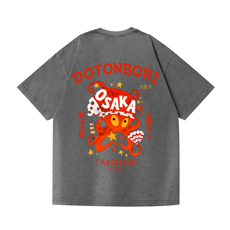 Osaka Dotonbori Vintage Wash Japanese Design Back Art T-Shirt