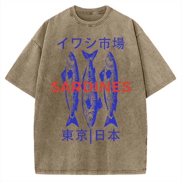 Japan Sardines Market Vintage Washed T-shirt