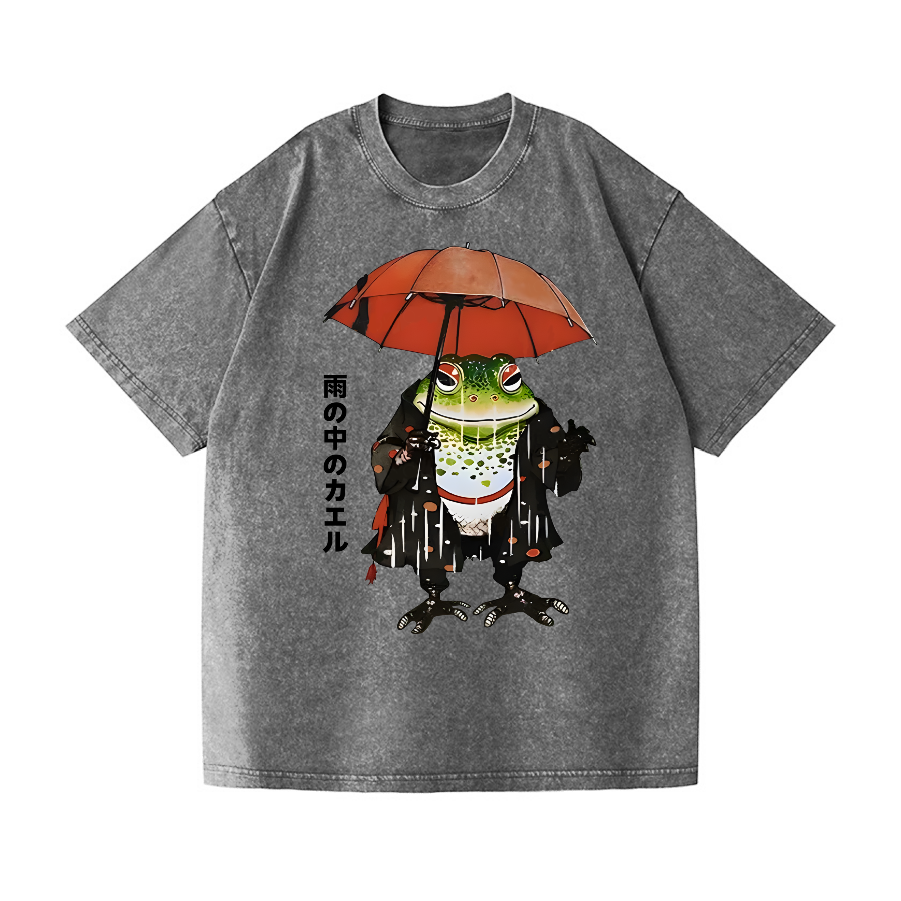 Frog In The Rain Vintage Wash Japanese Design T-Shirt