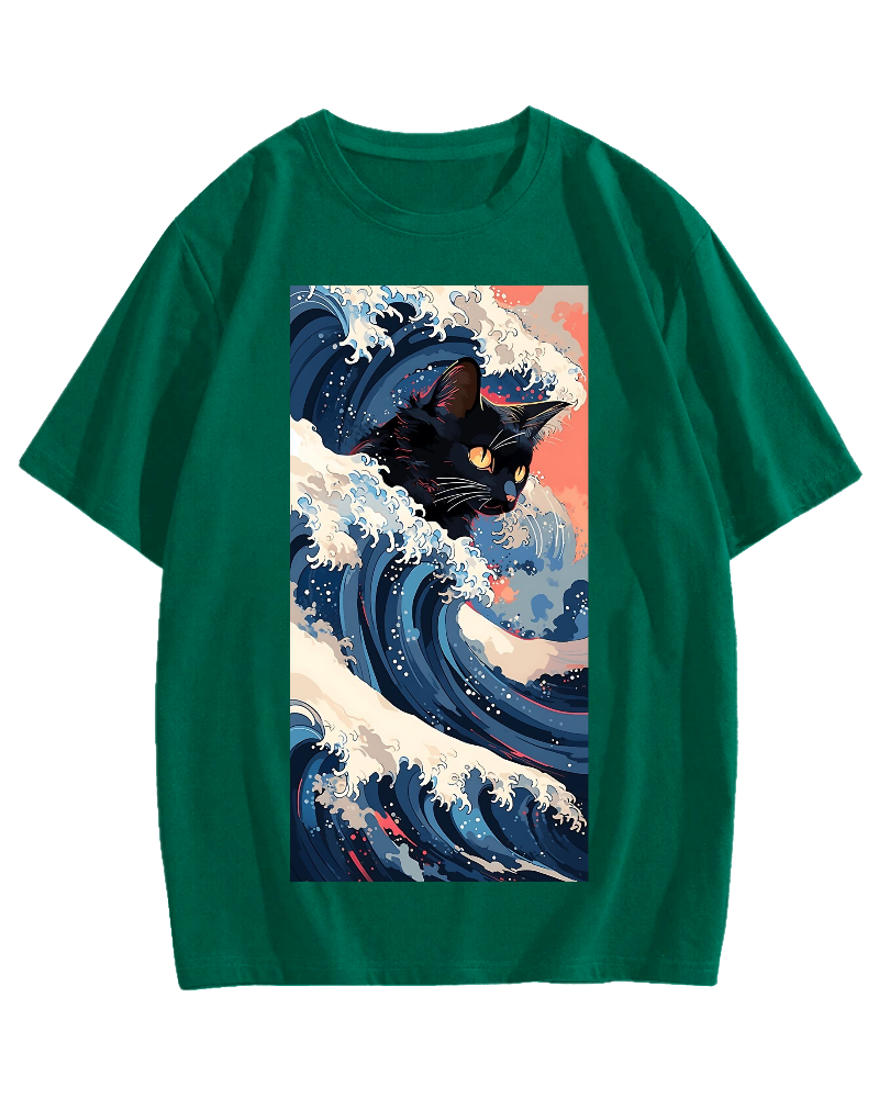 Cat of the Great Wave off Kanagawa Cotton casual T-shirt