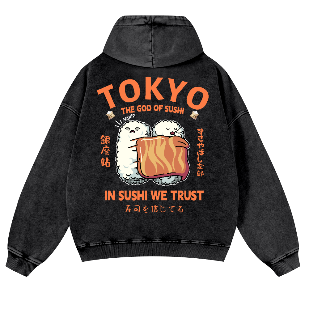 Sushi Vintage Washed Cotton Back Art Hoodie