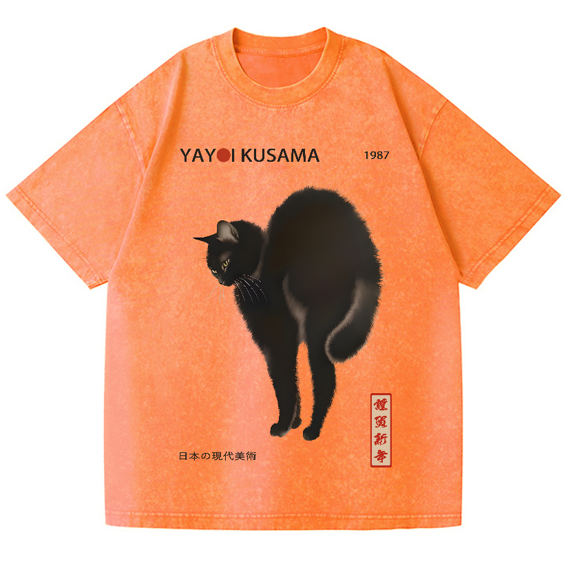 Yayoi Kusama Cat Vintage Wash Japanese Design T-Shirt