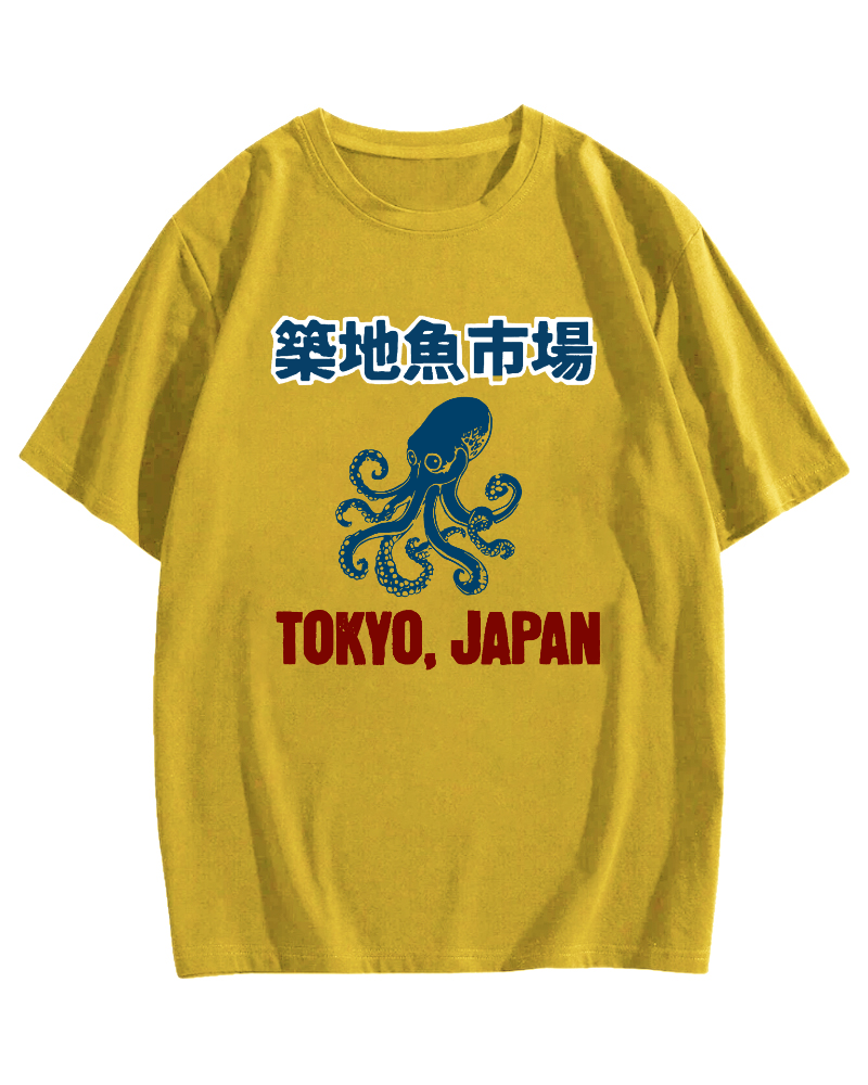 Tsukiji Fish Market Octopus Cotton casual T-shirt