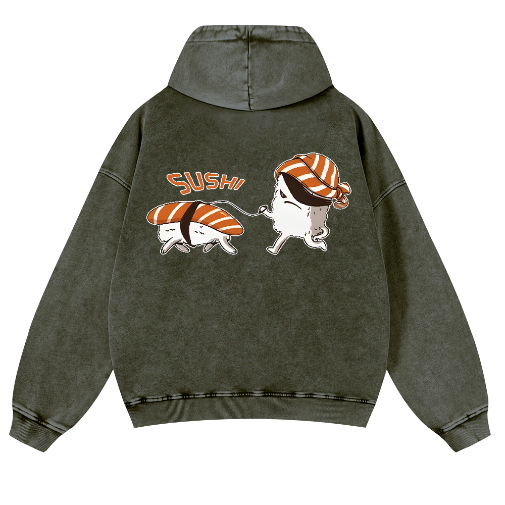 Sushi Vintage Washed Cotton Back Art Hoodie
