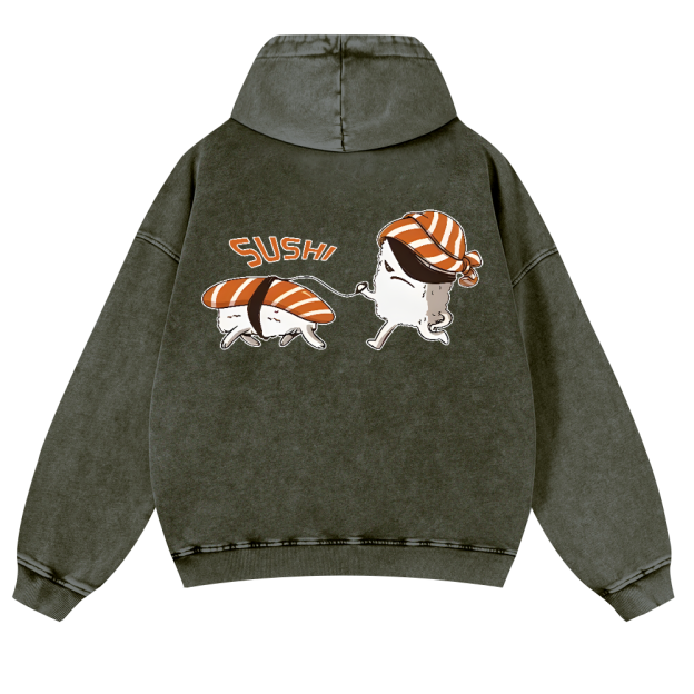 Sushi Vintage Washed Cotton Back Art Hoodie