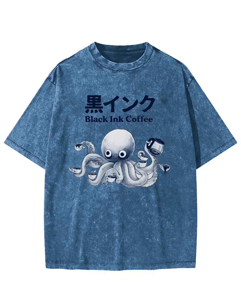 Black Ink Coffee Octopus Japan Vintage Washed T-shirt