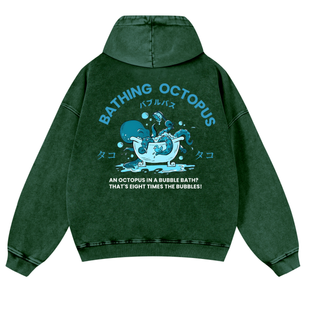 Bubble Bath Octopus Vintage Washed Cotton Back Art Hoodie