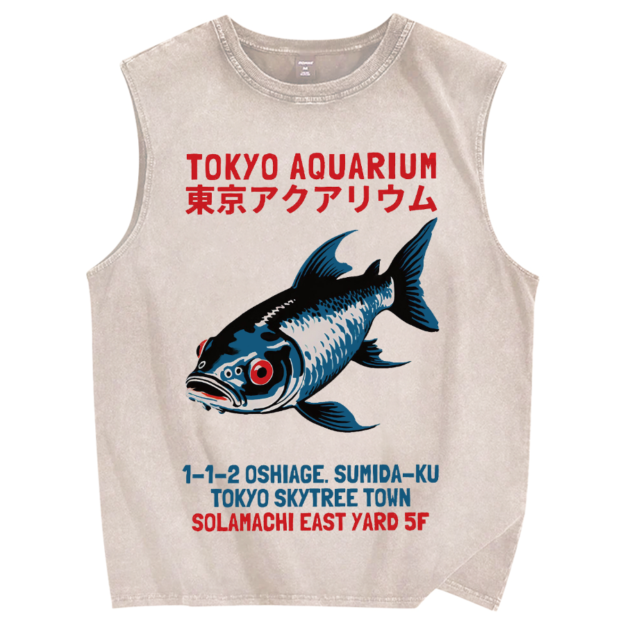 Tokyo Aquarium Japanese Vintage Distressed Washed Tank Top