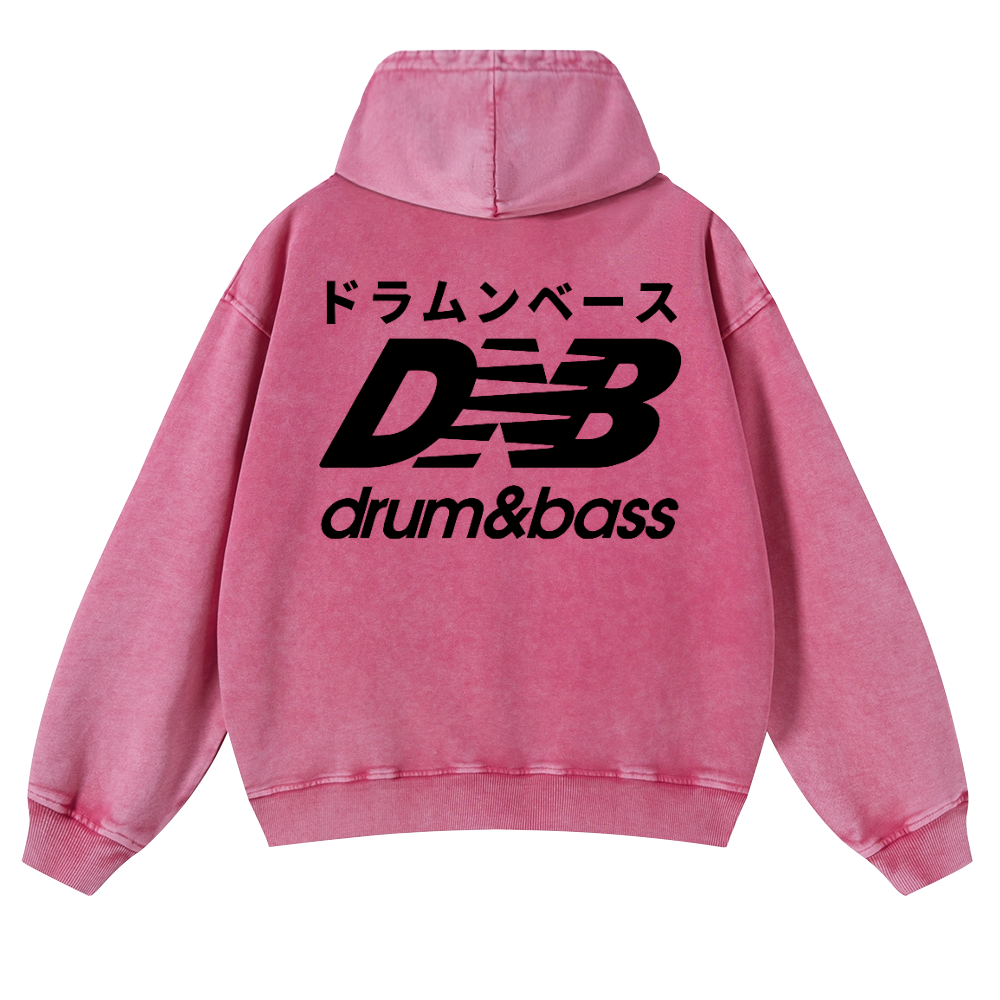 Drum and Bass Vintage Washed Cotton Back Art Hoodie