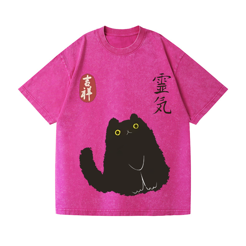 Lucky Cat Black Cat Vintage Wash Japanese Design T-Shirt
