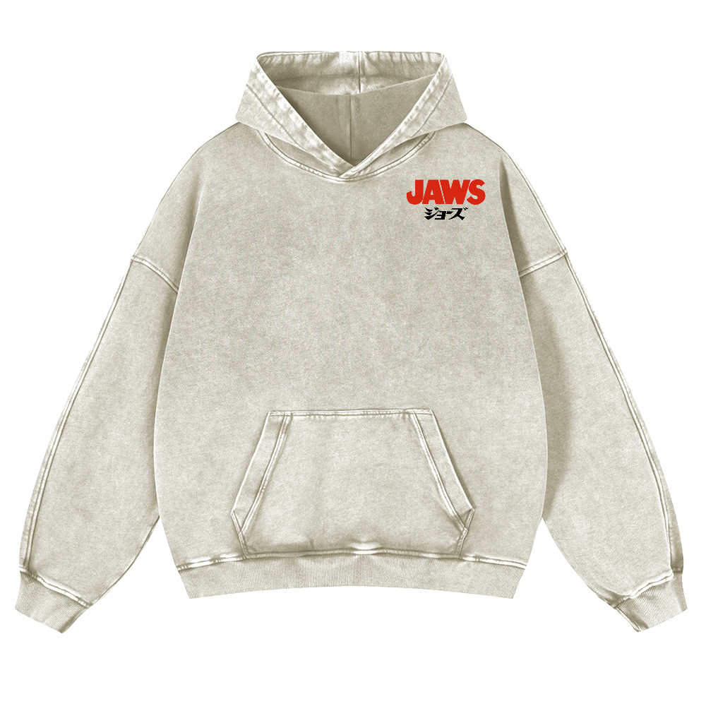 Jaws Shark Vintage Washed Cotton Back Art Hoodie