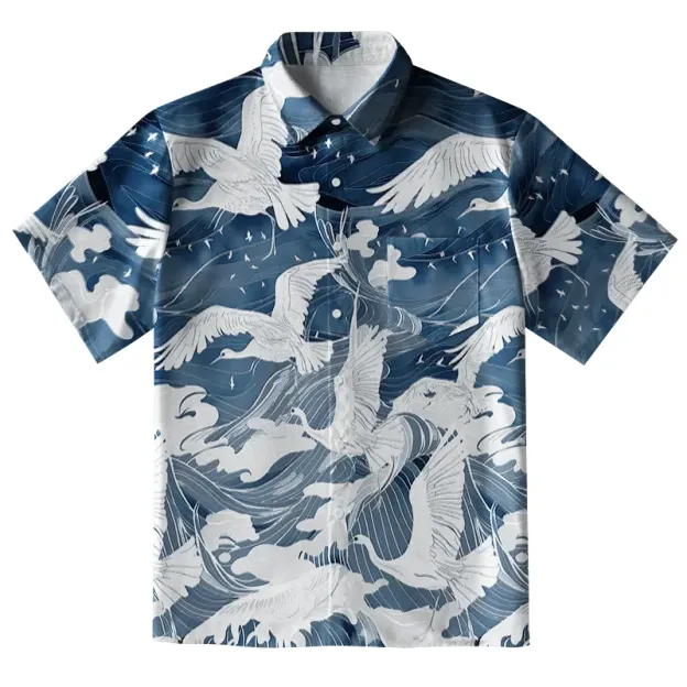  Graceful Cranes On Waves Button-up Shirt