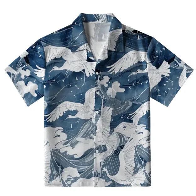  Graceful Cranes On Waves Aloha Hawaiian Shirt