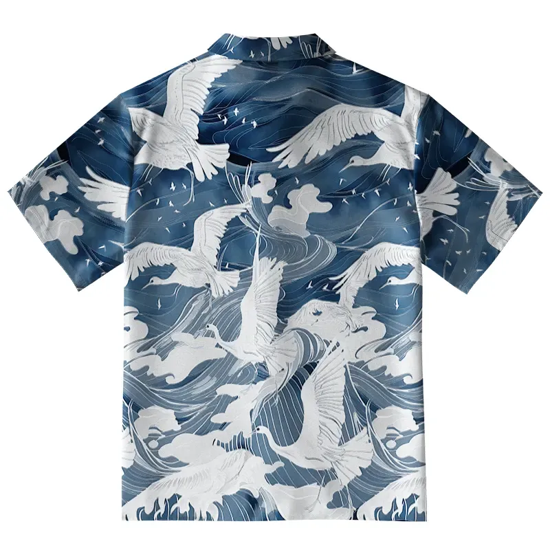  Graceful Cranes On Waves Button-up Shirt