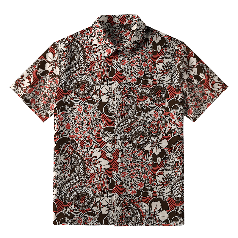  Japanese Retro Dragon Button-up Shirt