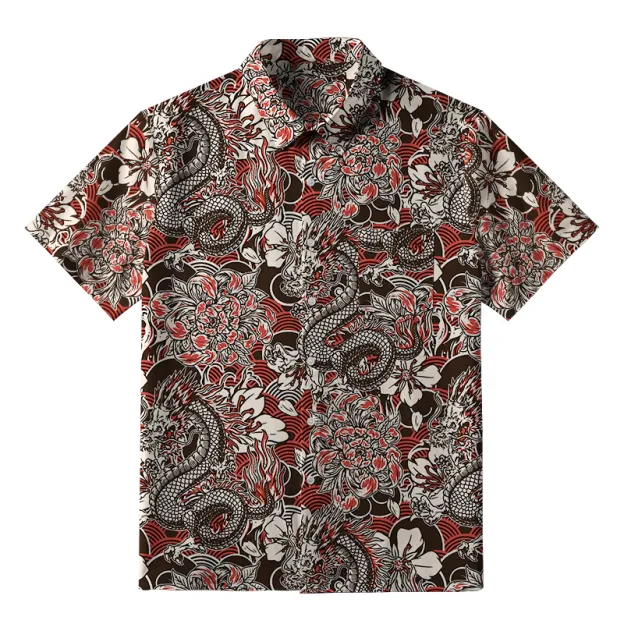  Japanese Retro Dragon Button-up Shirt