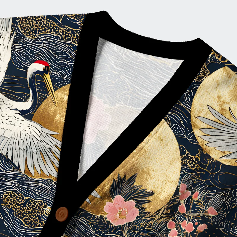 Unisex Traditional Crane Ugly Cardigan Sweater