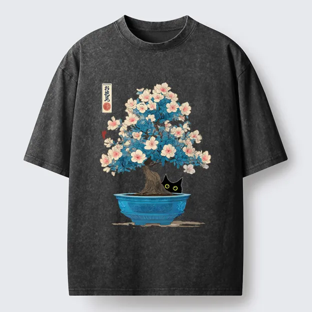Unisex Japanese Bonsai Art Washed T-Shirt