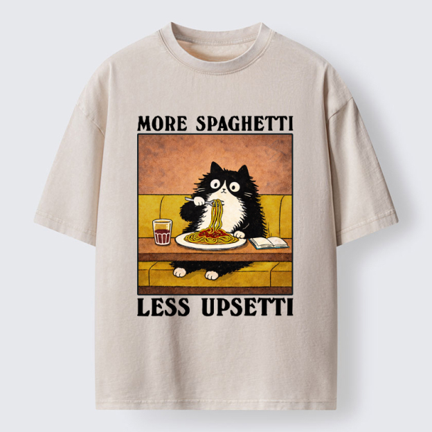 Unisex Unavailable Cat: More Spaghetti Less Upsetti Washed T-Shirt
