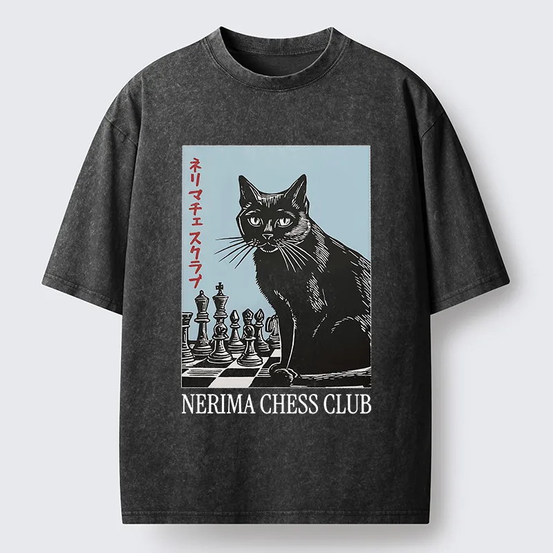 Unisex Chess And Cat Washed T-Shirt