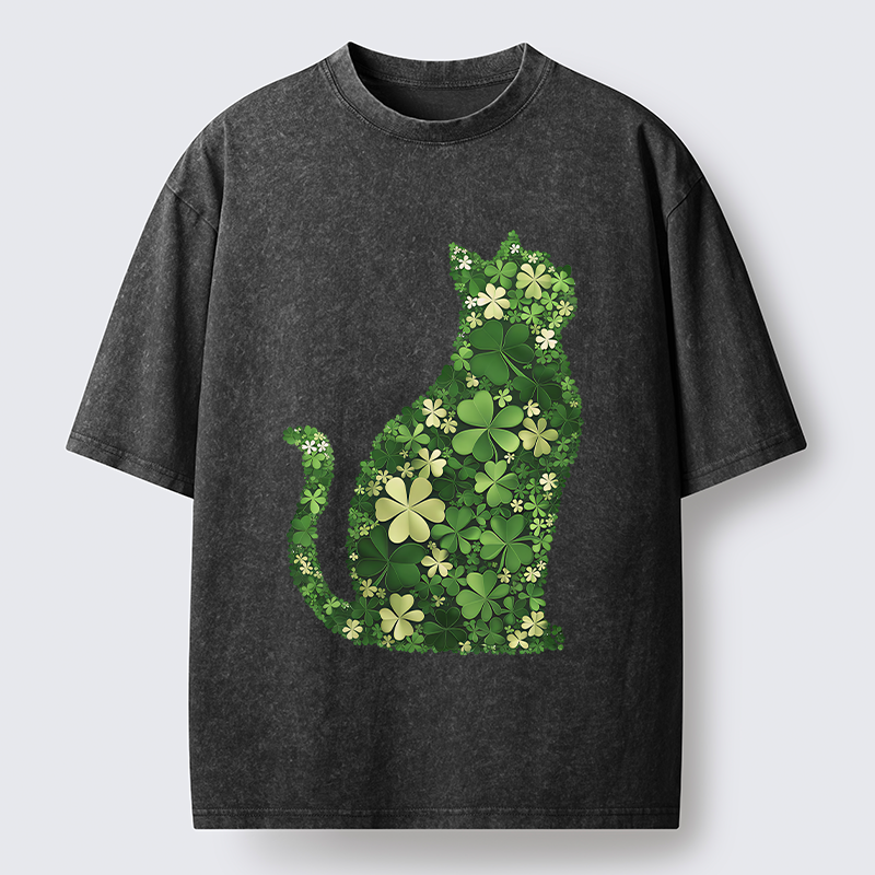 Unisex Clover Cat Washed T-Shirt