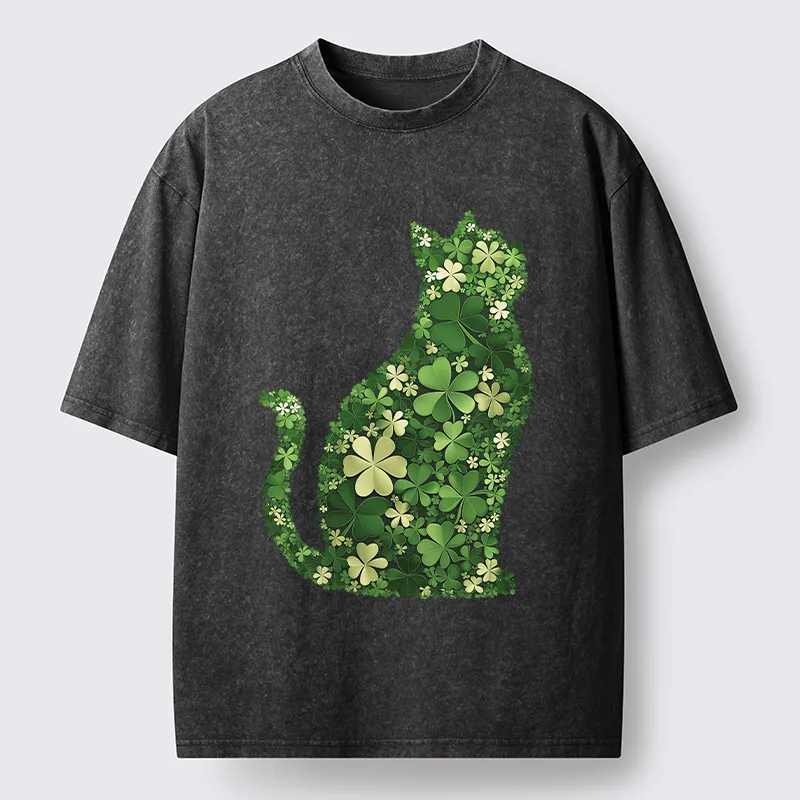 Unisex Clover Cat Washed T-Shirt