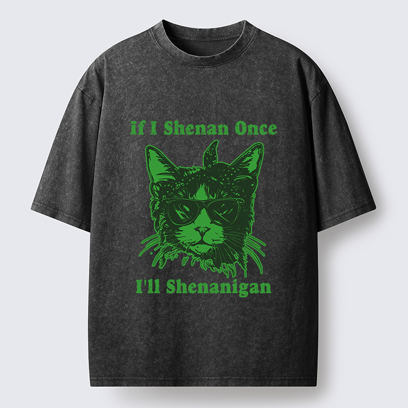 Unisex St. Patrick's Elegant Cat Washed T-Shirt