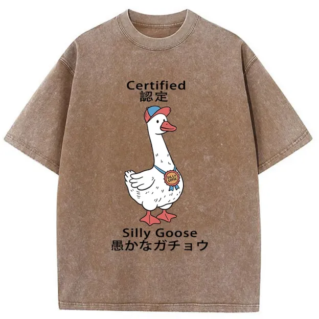 Tokyo-Tiger Certified Funny Silly Goose  Washed T-Shirt