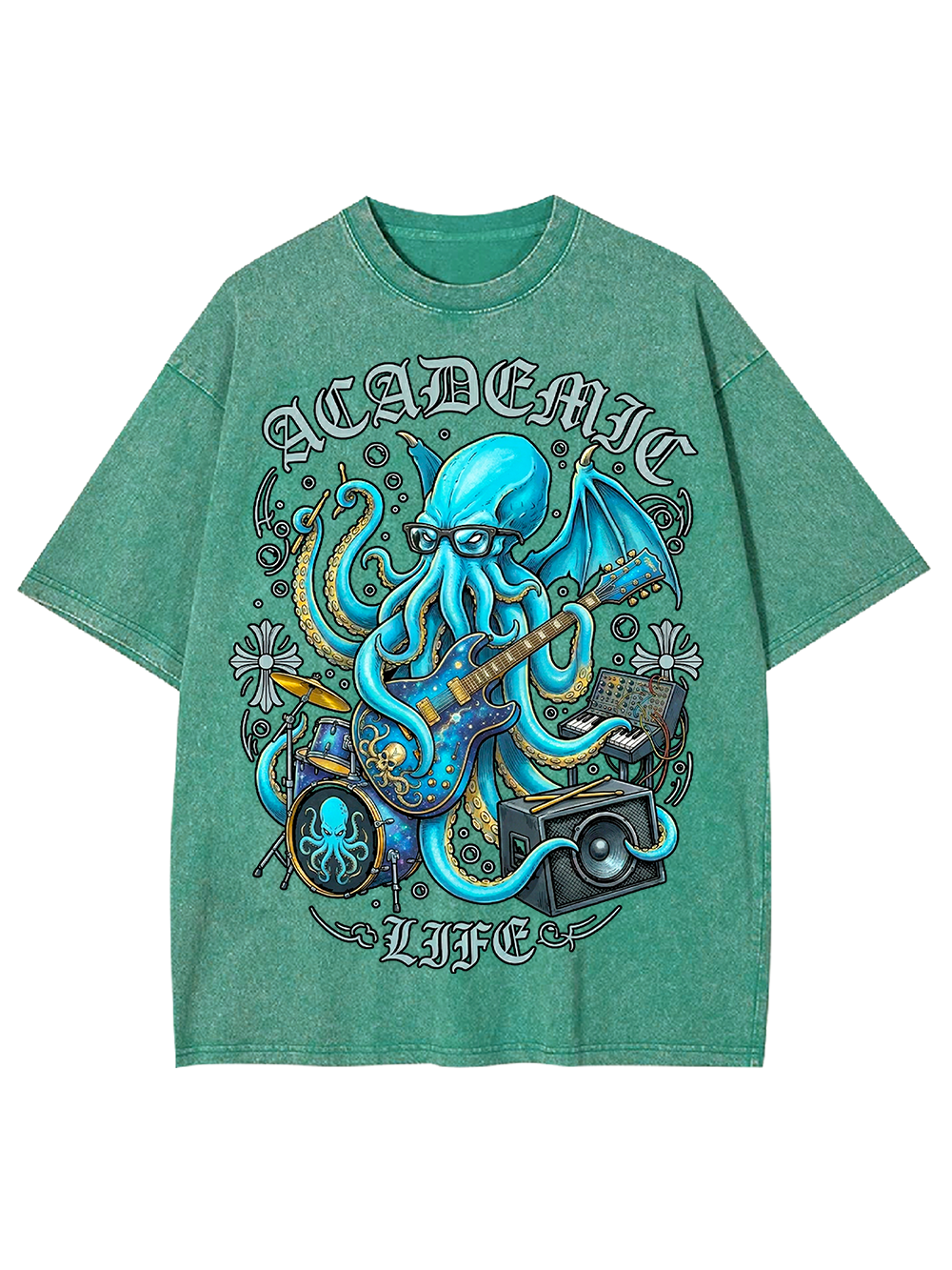 Unisex Nerdcore Kraken Printed Washed Tee