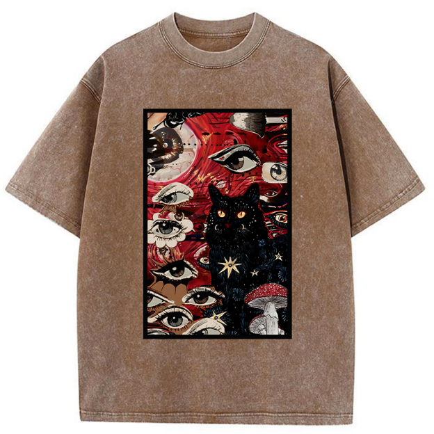 Psychedelic Black Cat Washed T-Shirt