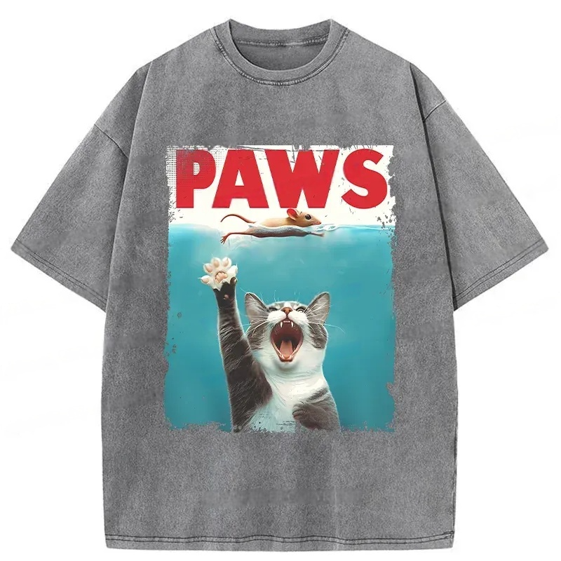 Paw Funny Cat Washed T-Shirt