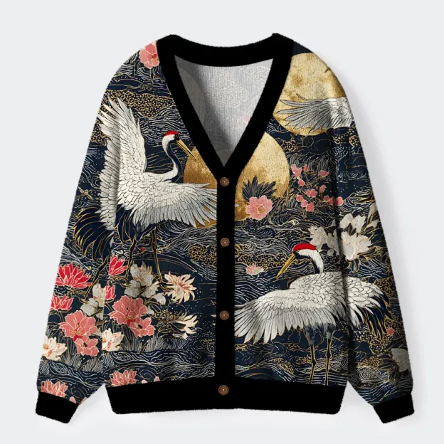 Unisex Traditional Crane Ugly Cardigan Sweater