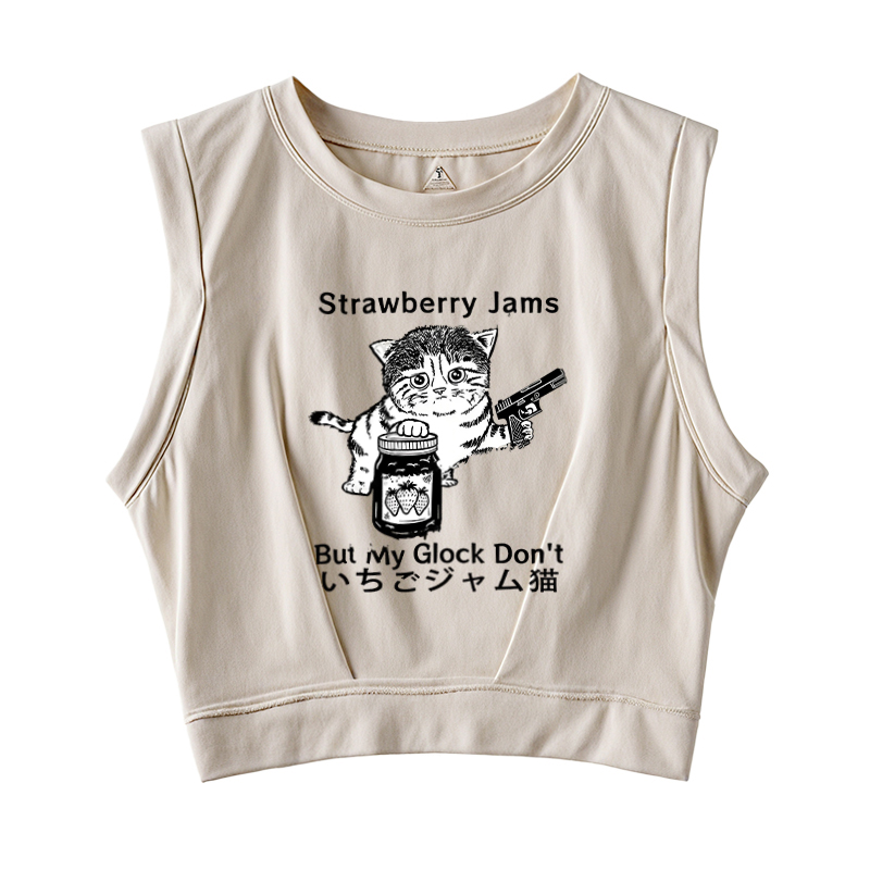  Strawberry Jam Cat Sleeveless Crop Top