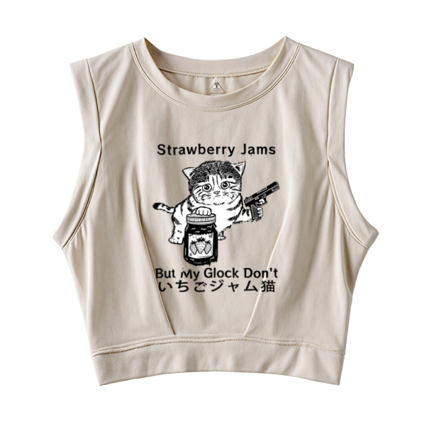  Strawberry Jam Cat Sleeveless Crop Top
