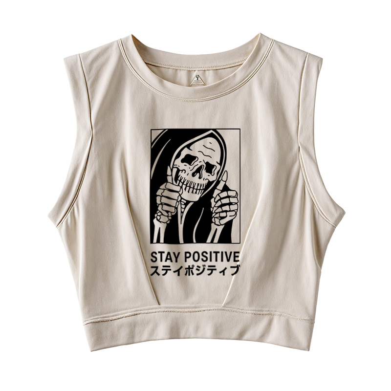  Stay Positive Skeleton Sleeveless Crop Top