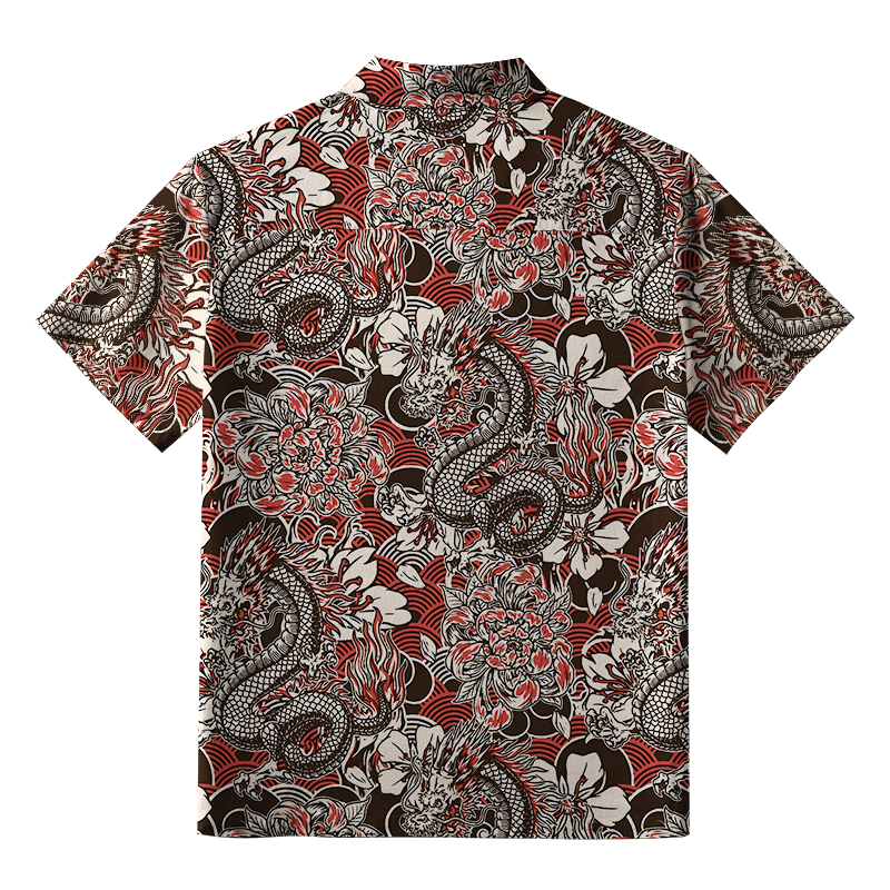  Japanese Retro Dragon Button-up Shirt