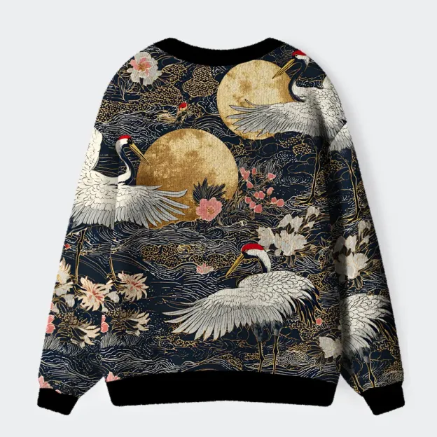 Unisex Traditional Crane Ugly Cardigan Sweater