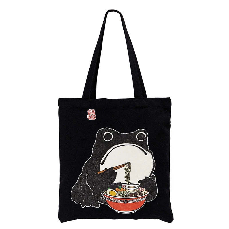 Funny Frog Eating Ramen Tote Bag