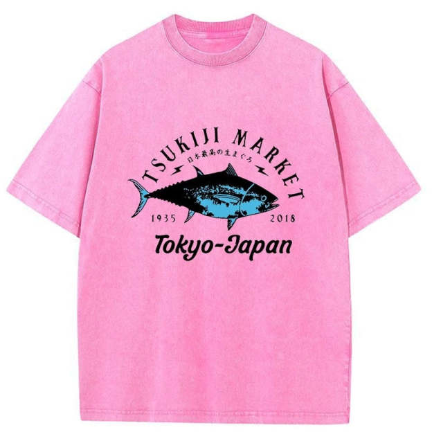 Tsukiji Fish Market Blue Fish Washed T-Shirt