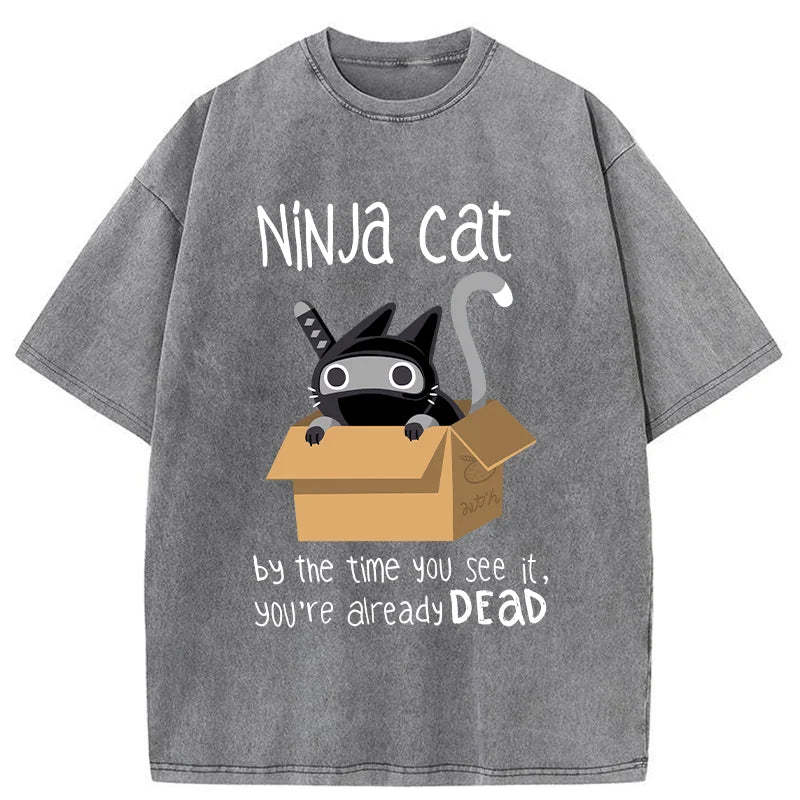 Ninja Cat Japanese Washed T-Shirt