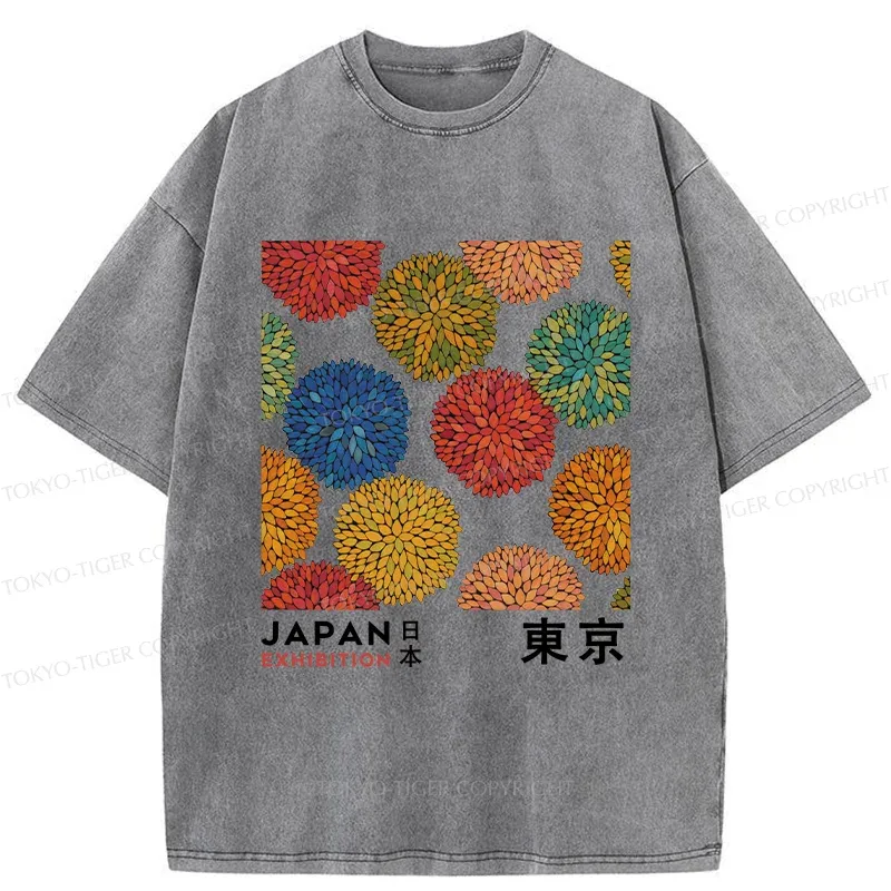 Unisex Japanese Flower Art Washed T-Shirt