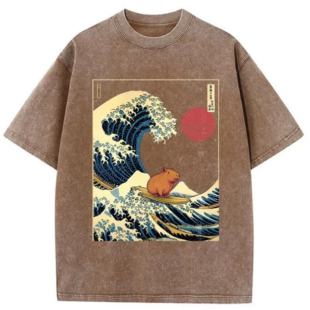 Capybara Surfing Washed T-Shirt