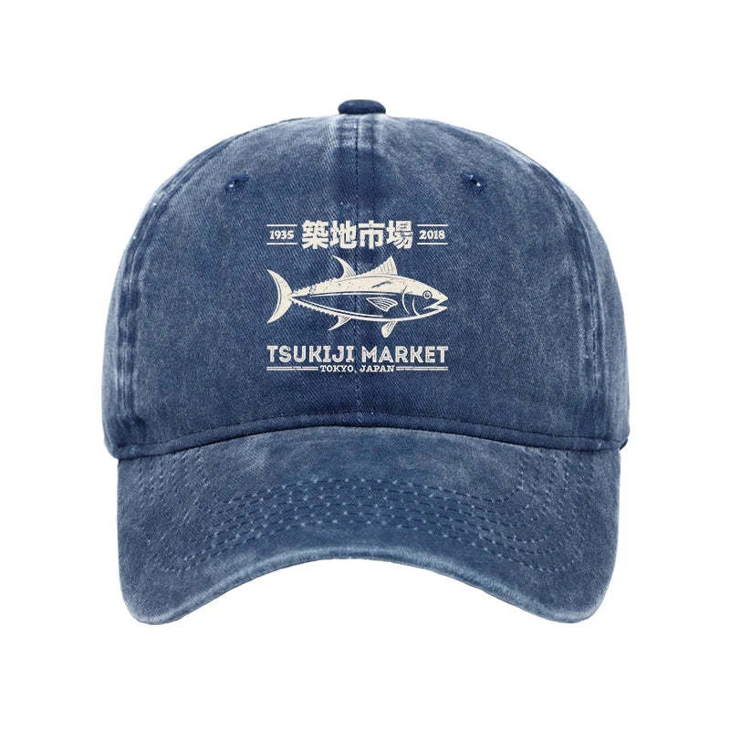  Retro Tsukiji Fish Market Streetwear Tokyo Washed Cap