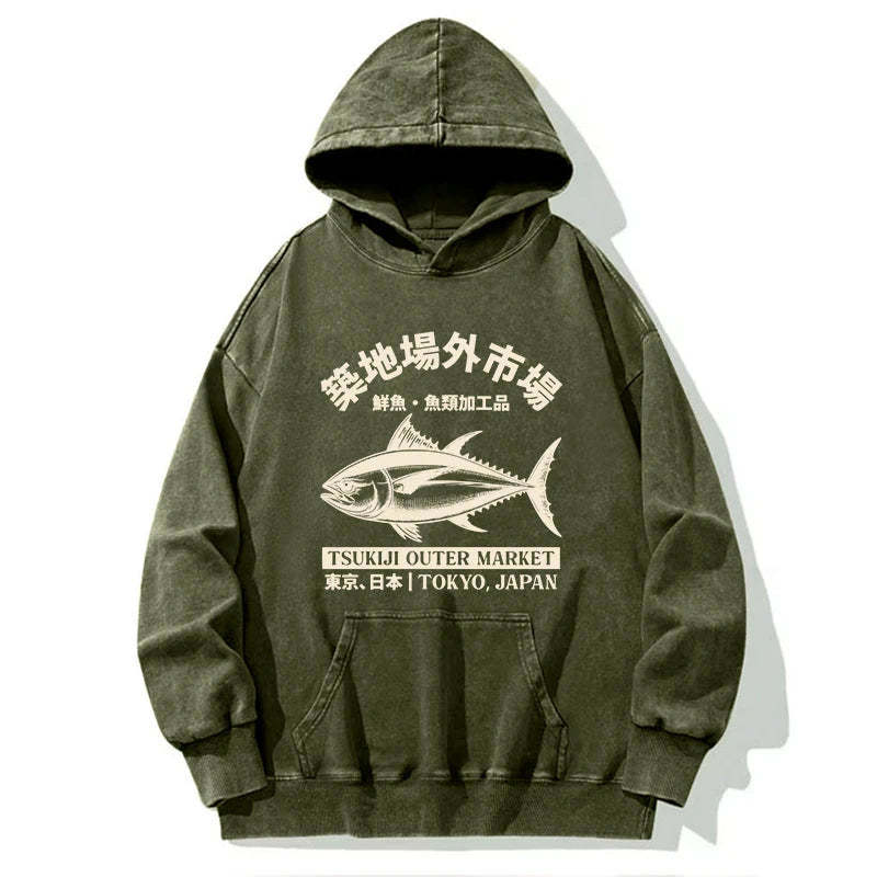 Japan Tsukiji Fish Market Washed Hoodie