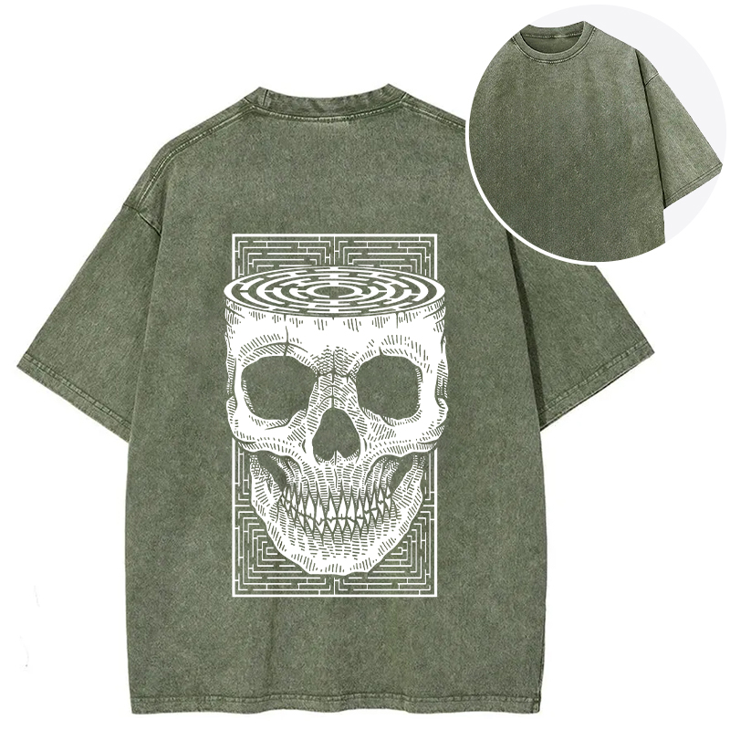 Horror Skull Back Washed T-Shirt